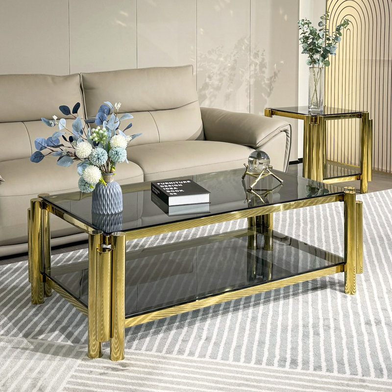 Everly Quinn Allysah 2 Piece Glass Top Living Room Table Set Wayfair